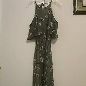 Olive green floral cold shoulder dress